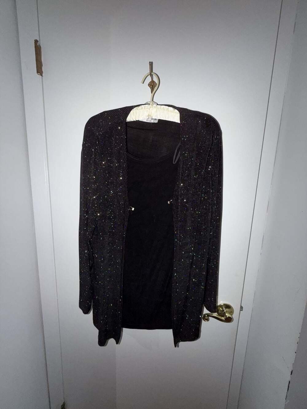 Ronni Nicole by Ouida Black Glitter Sparkle Open Front Cardigan Jacket